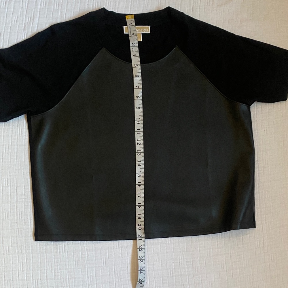 MICHAEL KORS Black Faux Leather Short Sleeve Top - Picture 7 of 9